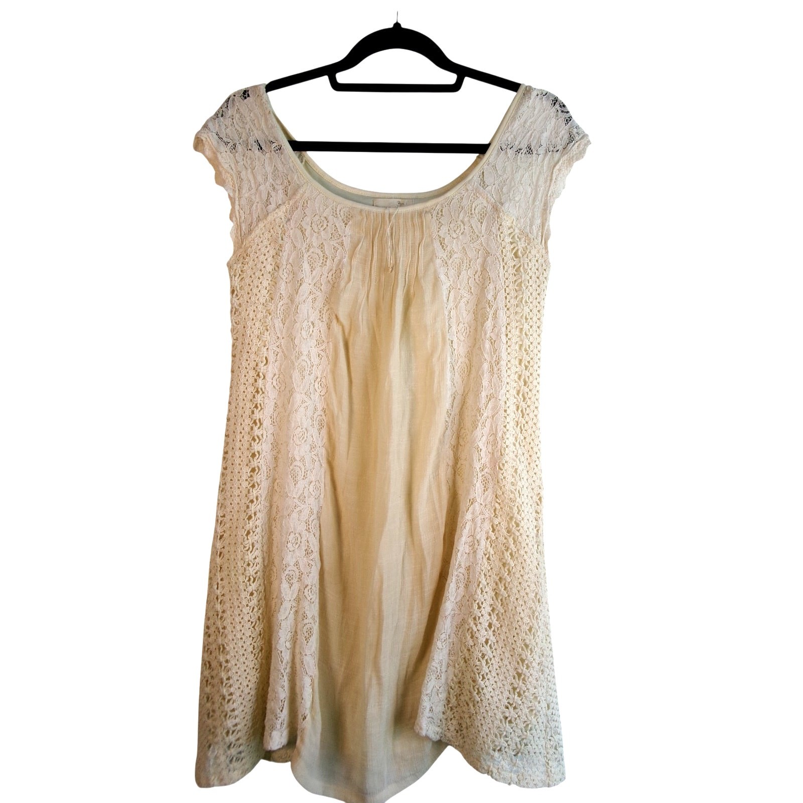 RYU Ivory Lace Crochet Boho Tunic Dress Mini Cream Est Small