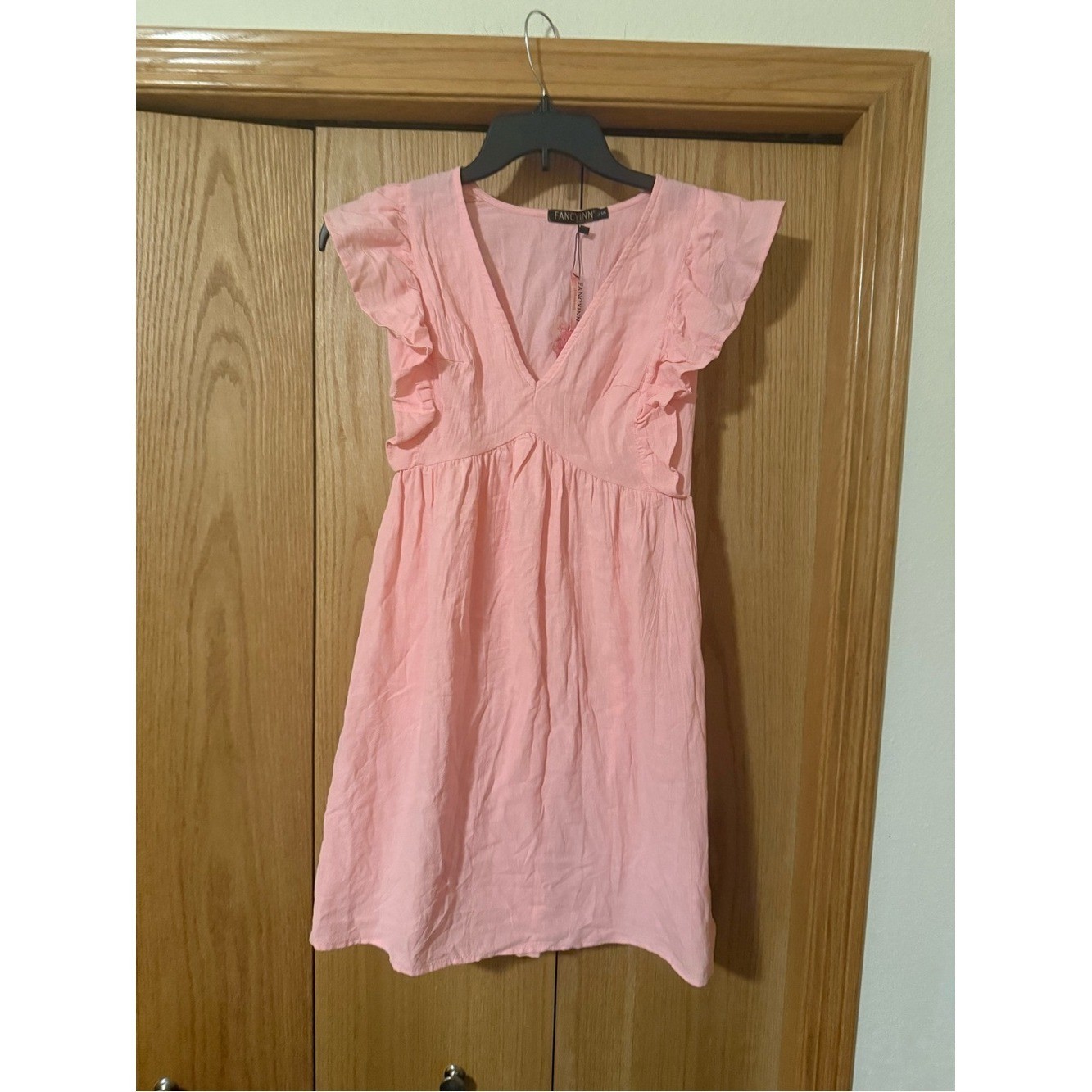 Fancyinn Light Pink Coral V-Neck Summer Dress