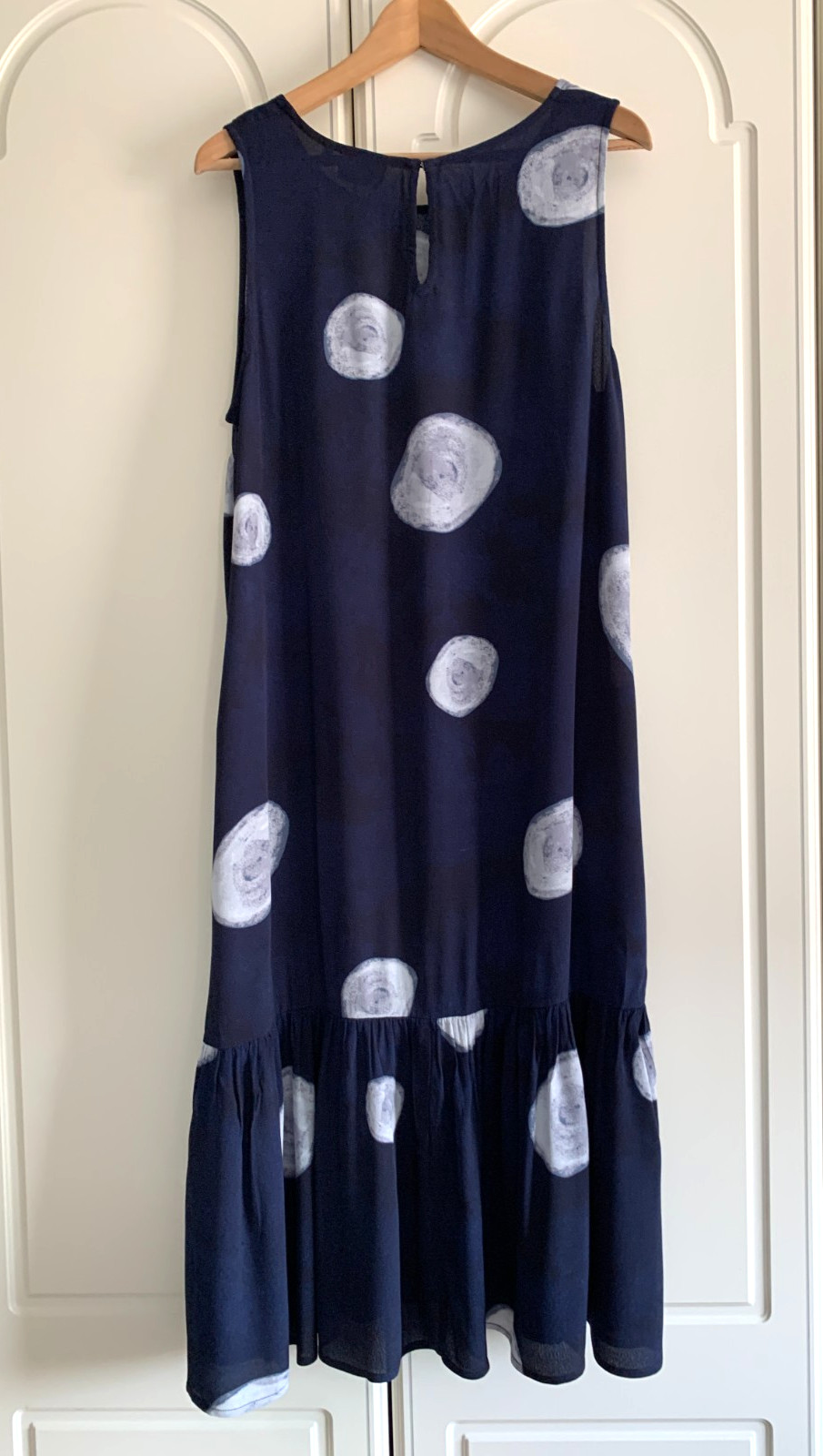 Foil Navy Midi Sleeveless Single Button @ Back – Pockets Flare Long Dress Uk 12