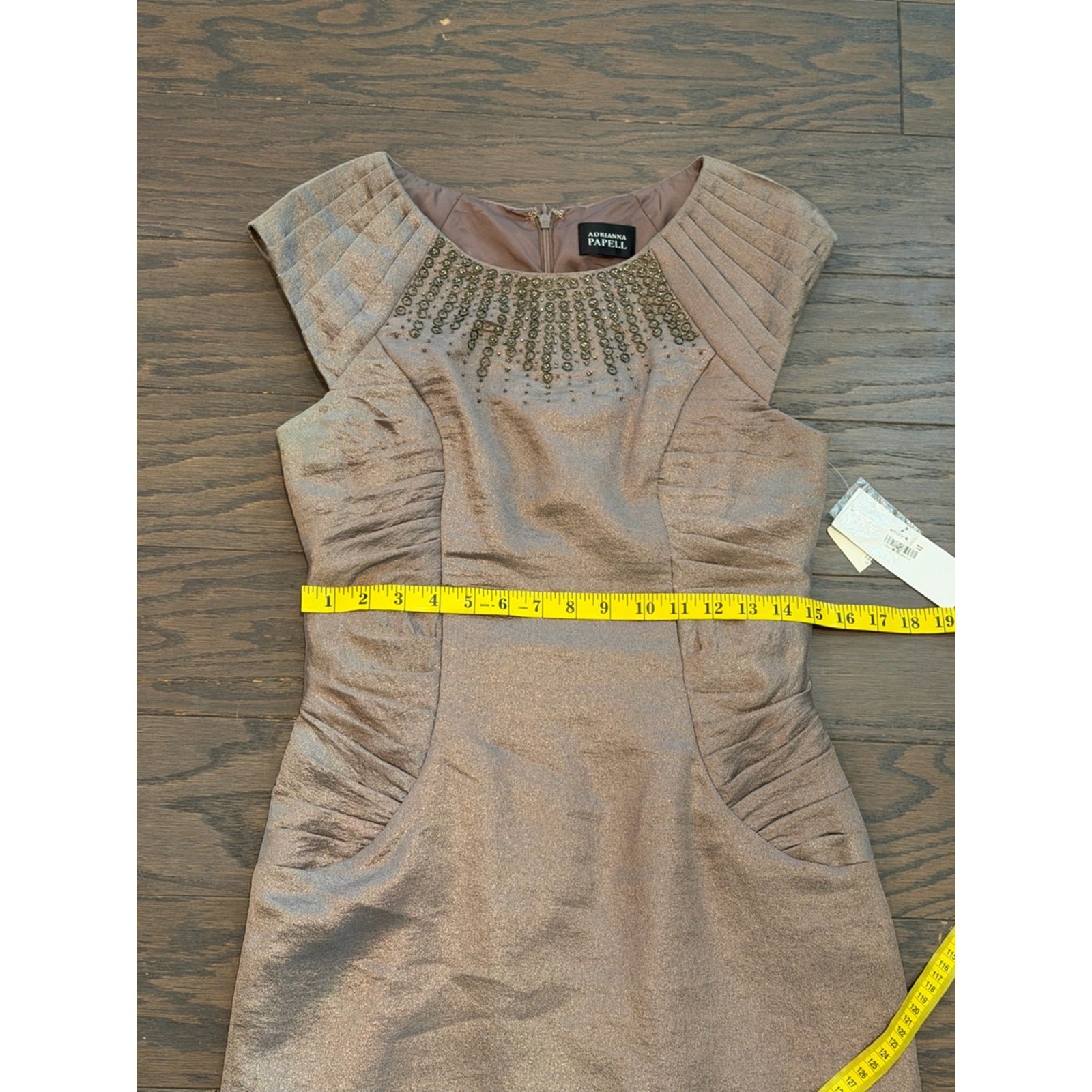 Adrianna Papell Iridescent Mocha Brown Embellished Sheath Dress – Size 10 NWT
