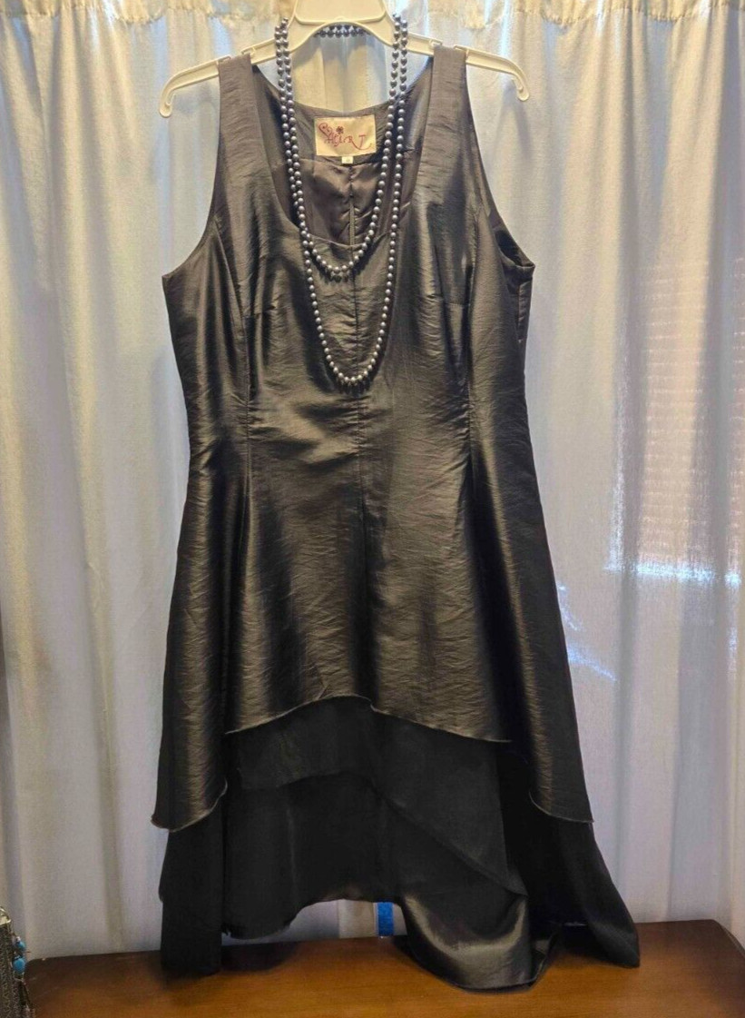 Heart Grey Satin Evening Gown, Glossy Tulle, Scalloped Skirt (beads included)