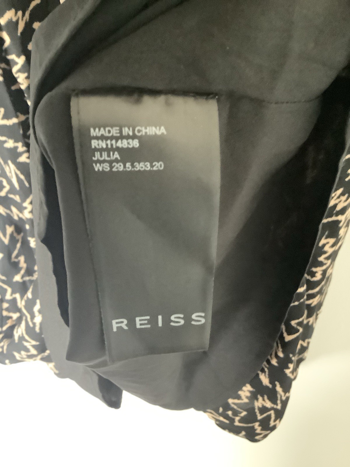 Reiss Julia Dress Size 6 Black Brown Zig Zag Pattern V Neckline Pleated To Waist