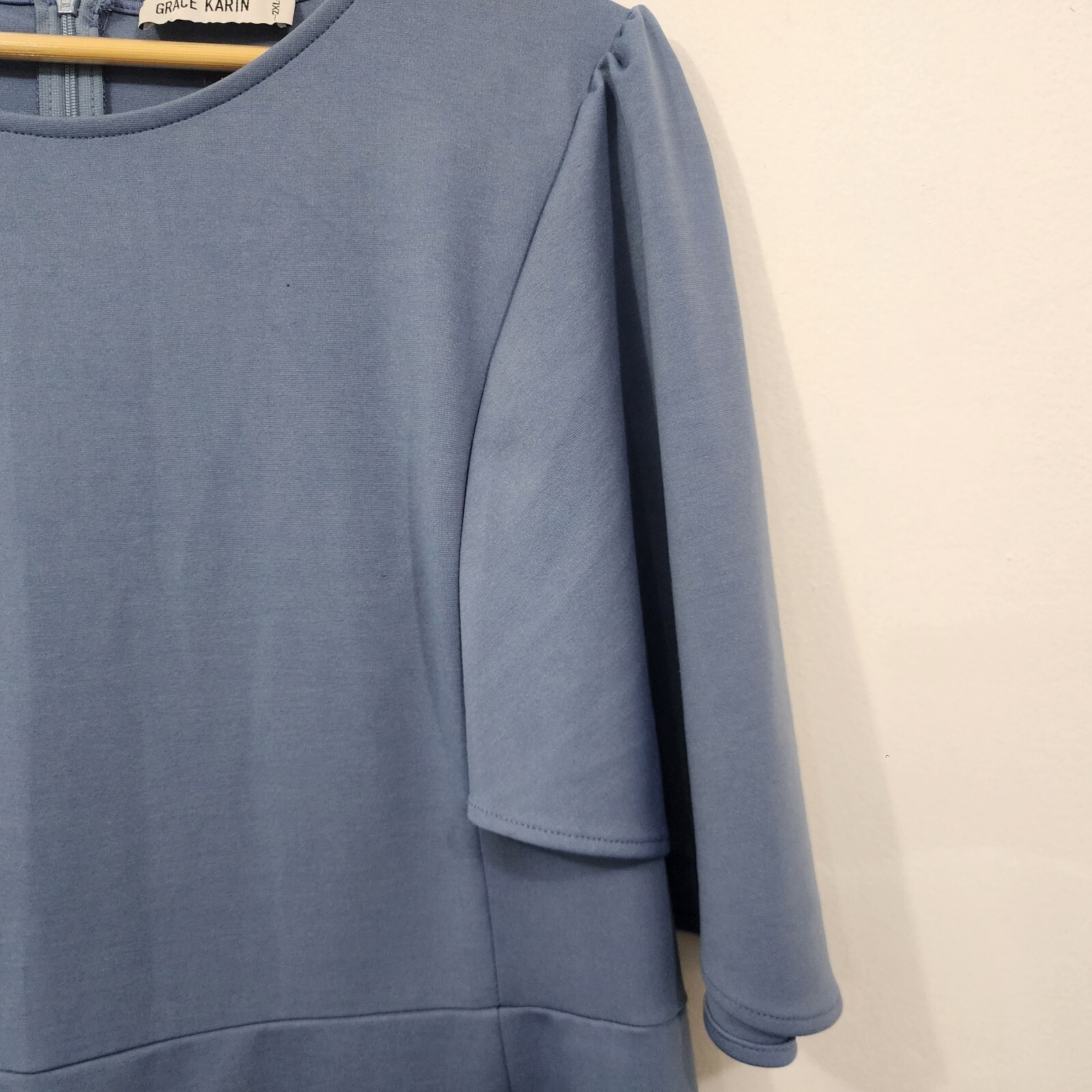 GRACE KARIN 3/4 Ruffle Sleeve Work Party Pencil Dress Blue Gray Plus Size 2XL