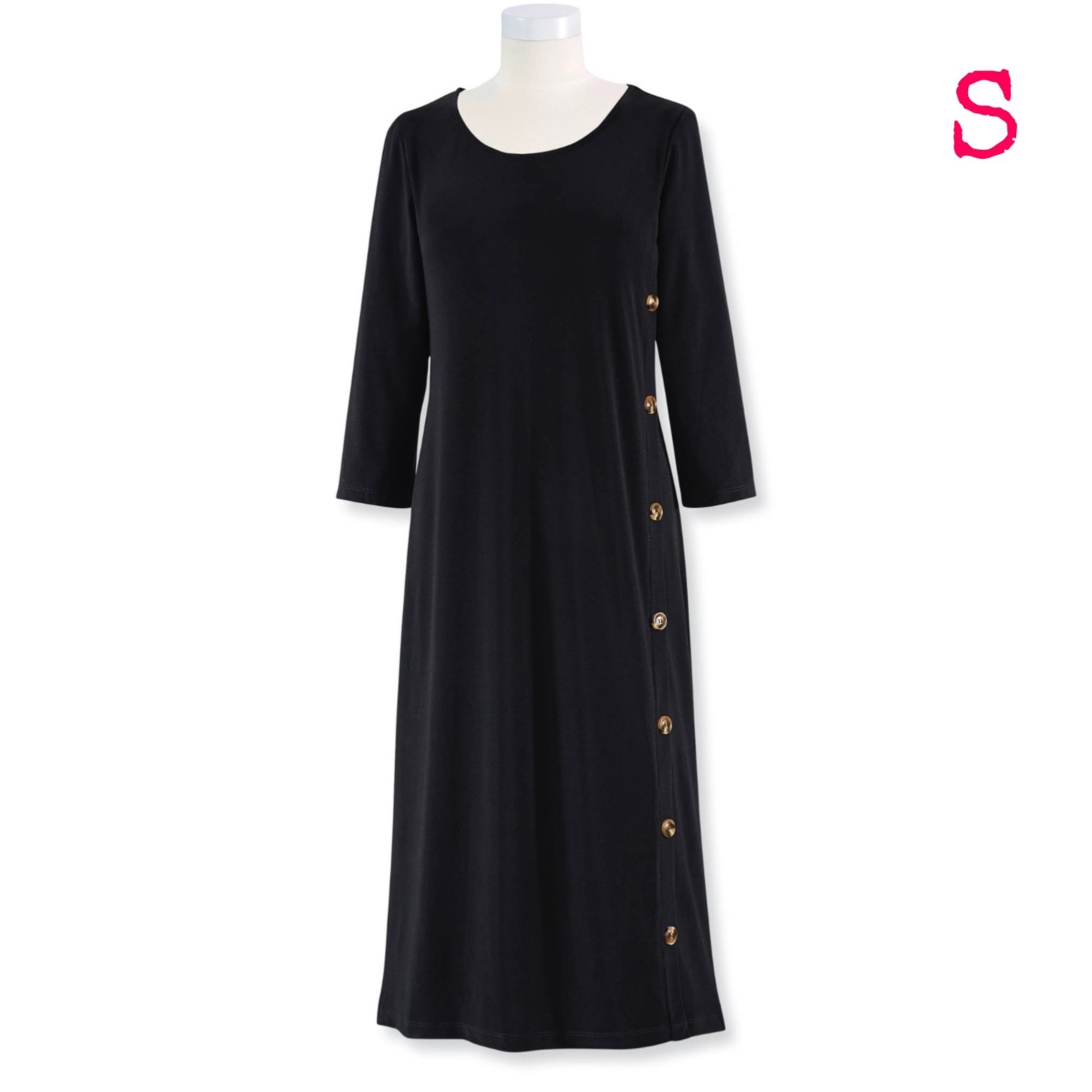 S – New Serengeti Side-Button Knit Dress in Black