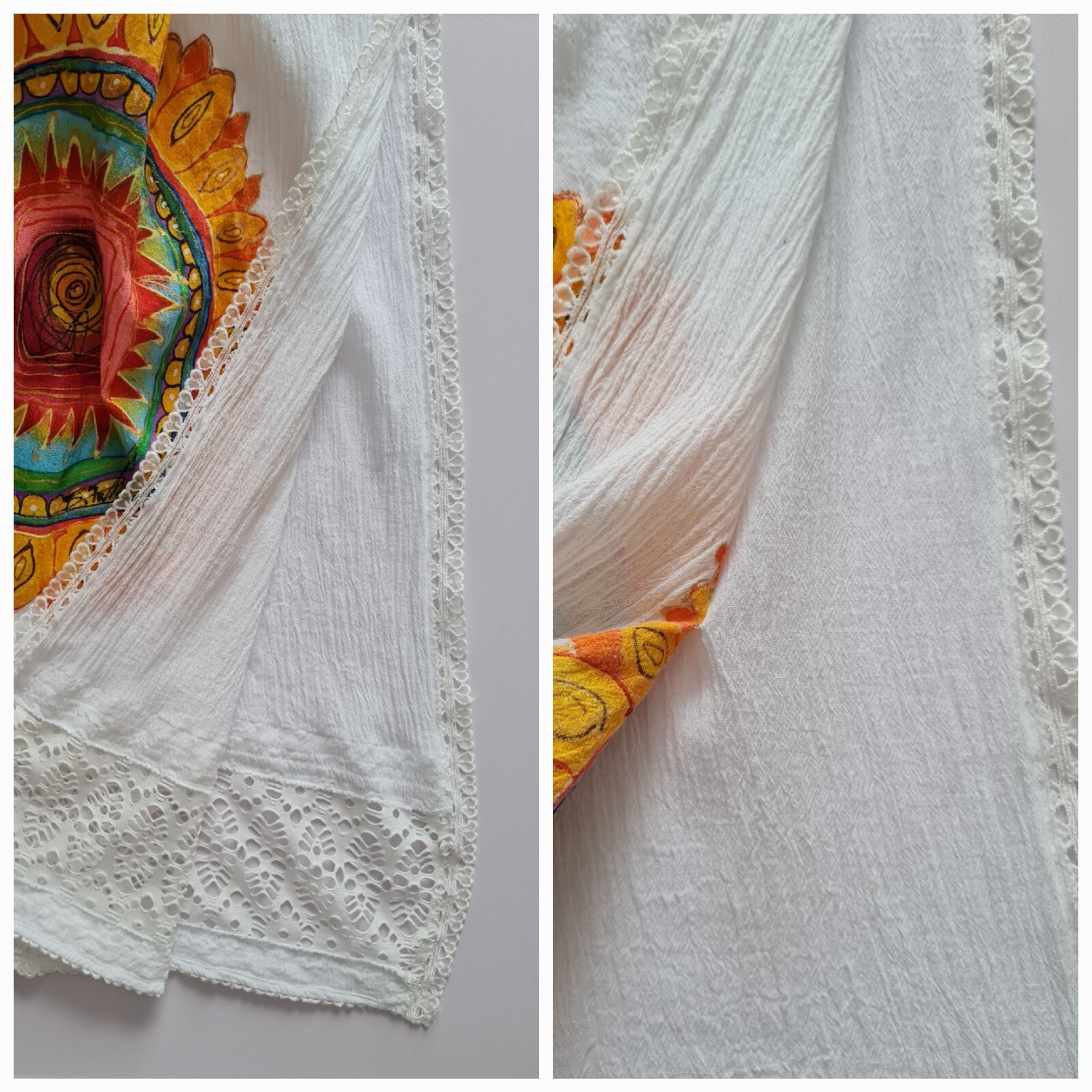 Bespoke Hand Painted Signed White Mandala Kaftan Party Holiday Beach Dress