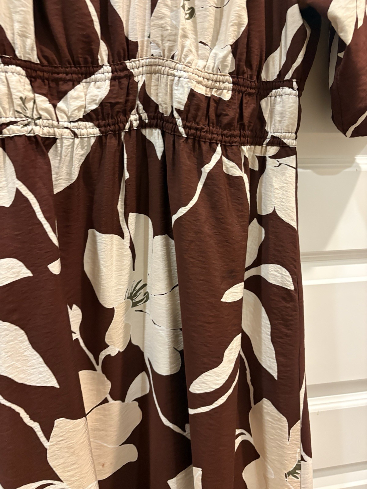 LOFT VERY CUTE BROWN&BEIGE LG FLOWER Midi DRESS Small Petite