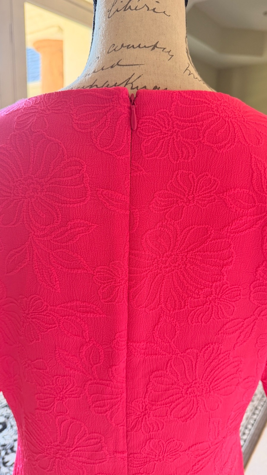 NWT Tommy Hilfiger Blossom Jacquard Puff Sleeve Dress Pink V-Neck Sz 12 Floral