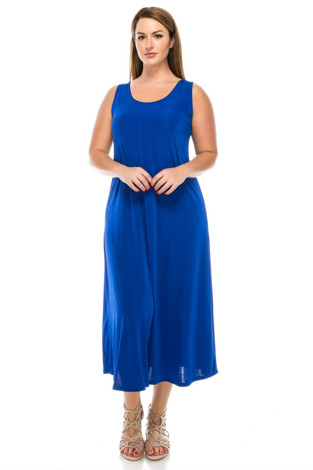 Travel Knit Dress, long A-Line Tank, Stretchy NO-IRON poly/span. Royal, 700