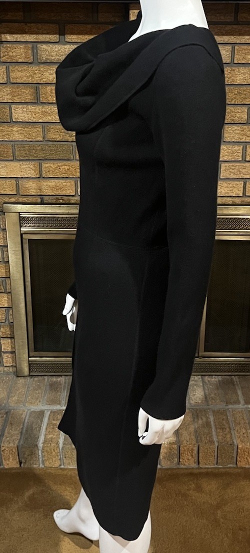 Oscar de la Renta Black Wool Cashmere Blend Dress Drape Neck Side Zip Size M