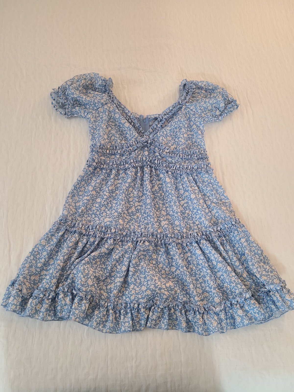 Windsor Brighten Up Floral Ruffle A-Line Mini Dress Light Blue V Neck Women’s XS