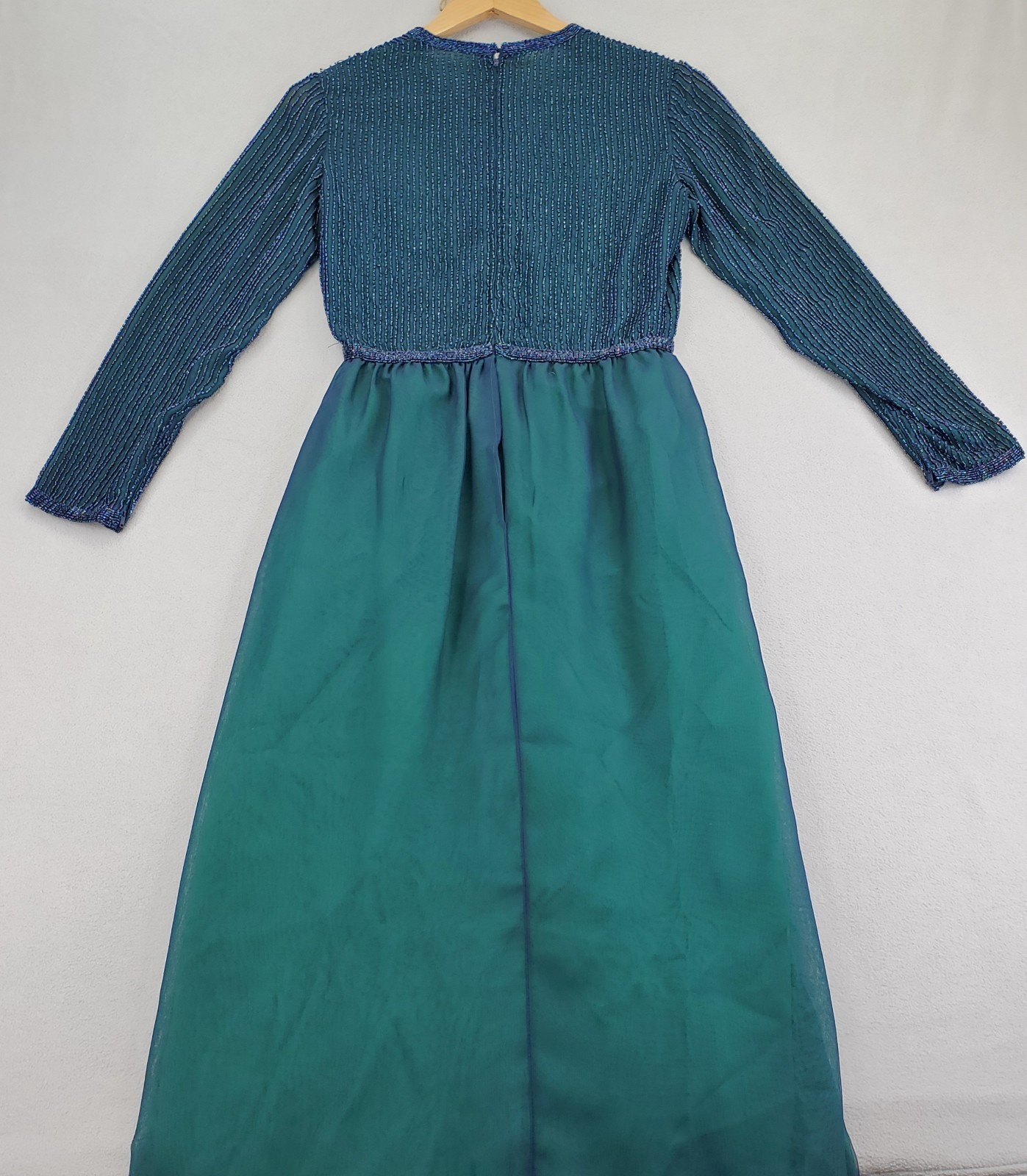 Victoria Royal Ltd Dress Womens 10 Green Blue Beaded Maxi Wrap Overlay Gown VTG