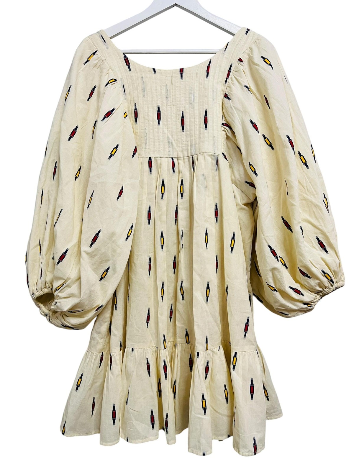 A Loves A Dress Womens XS Cream Embroidered Square Neck Balloon Sleeve Boho
