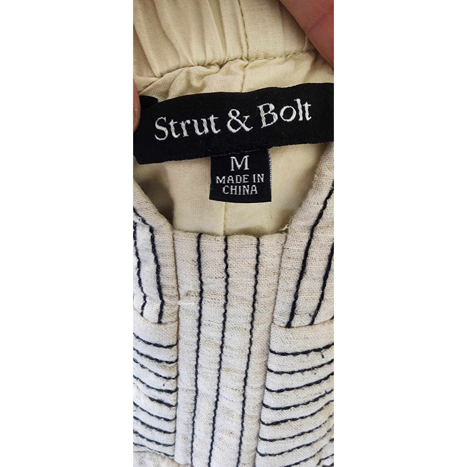 Strut & Bolt Beige Circle Fringe Hem Midi Dress Striped Straps Pockets Size M