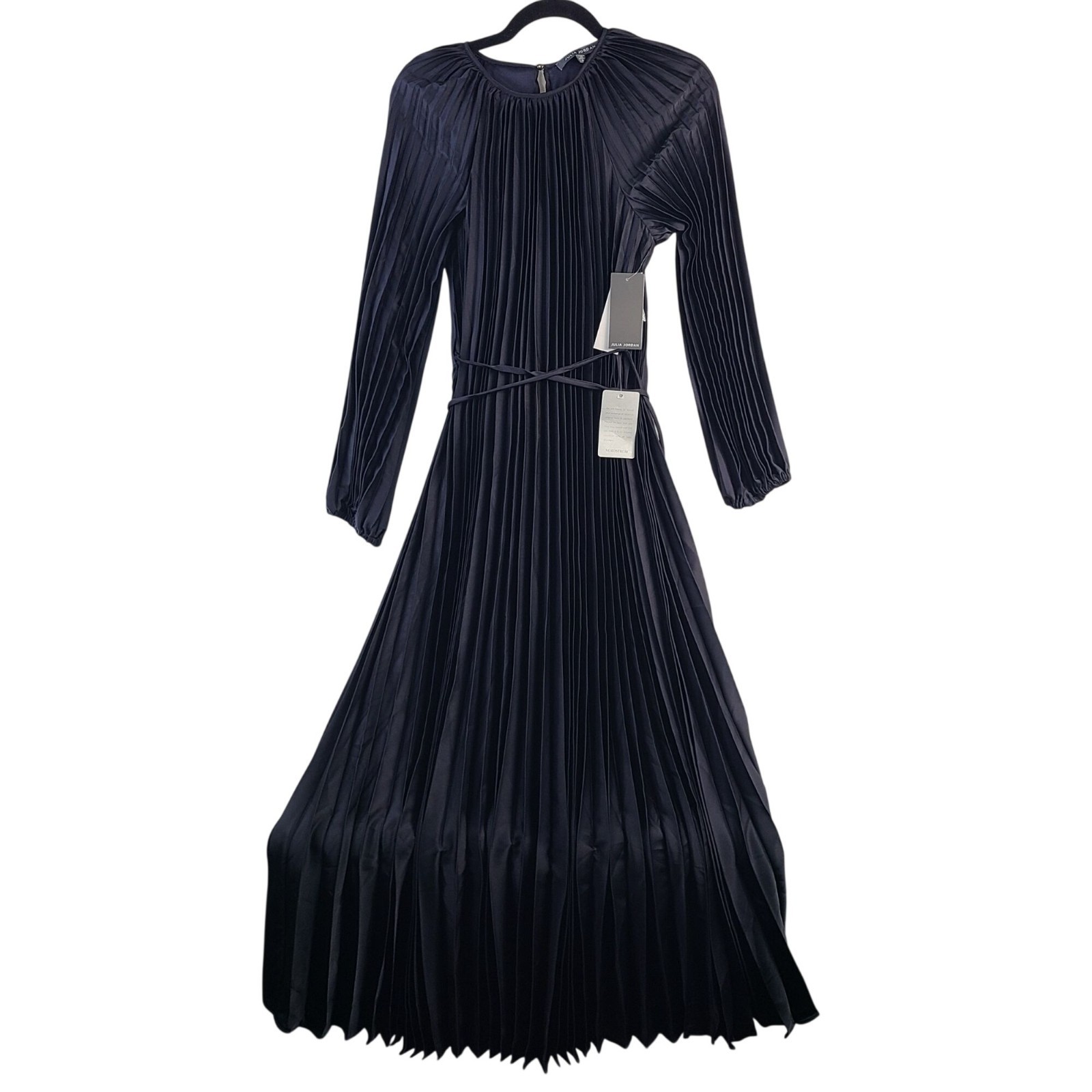 NEW Julia Jordan Navy Pleated Long-Sleeve Midi Dress Size 6