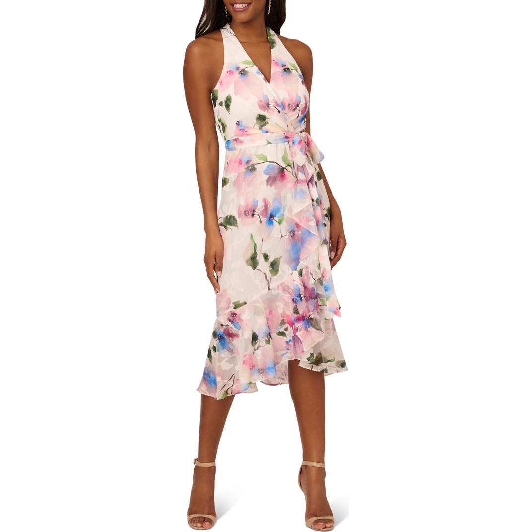 NWT Adrianna Papell Tie Waist Floral Midi Dress Women’s Size 2