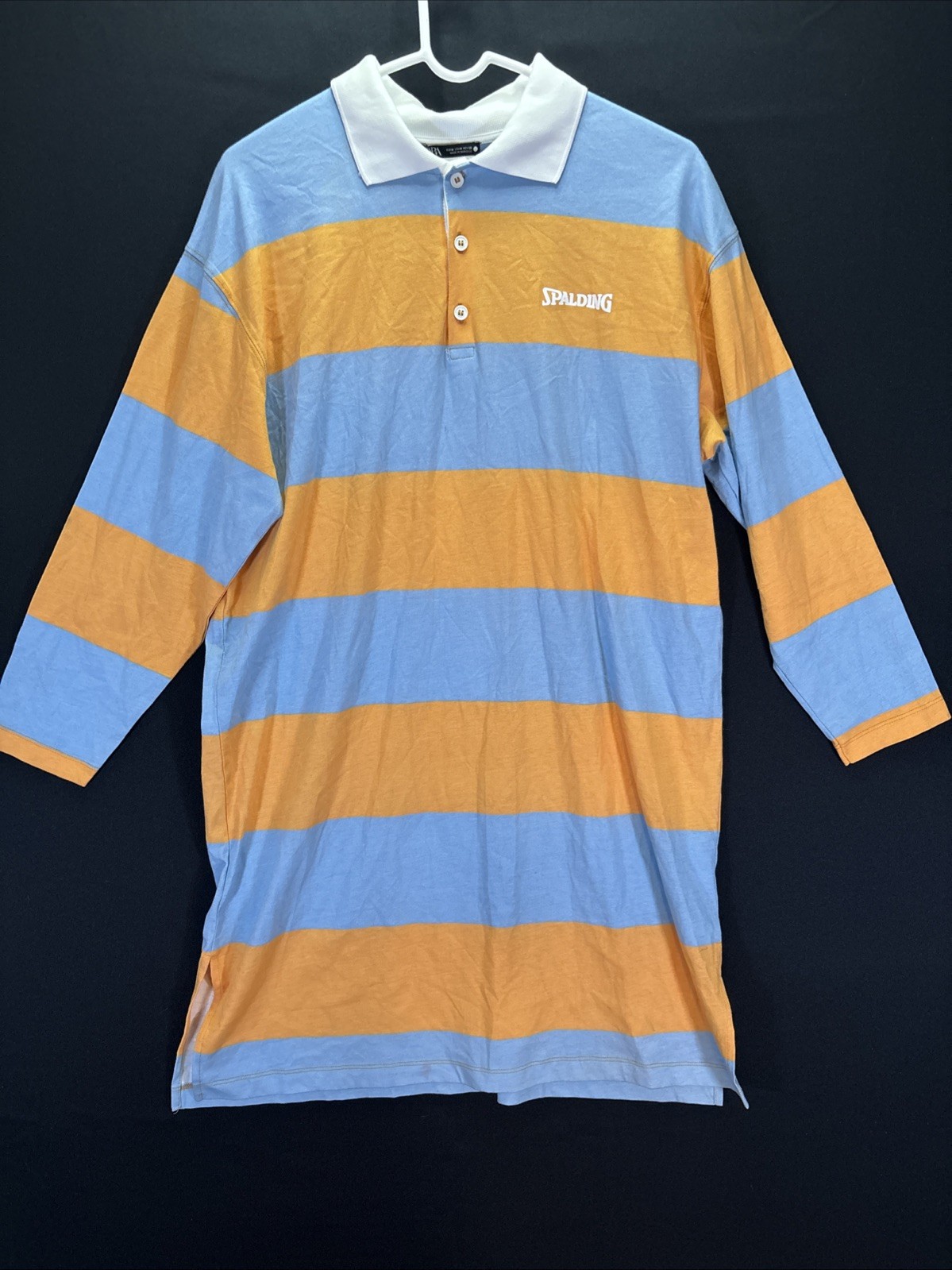 Zara Spalding Womens Orange Blue Polo Striped L/S Preppy Shirt Dress M
