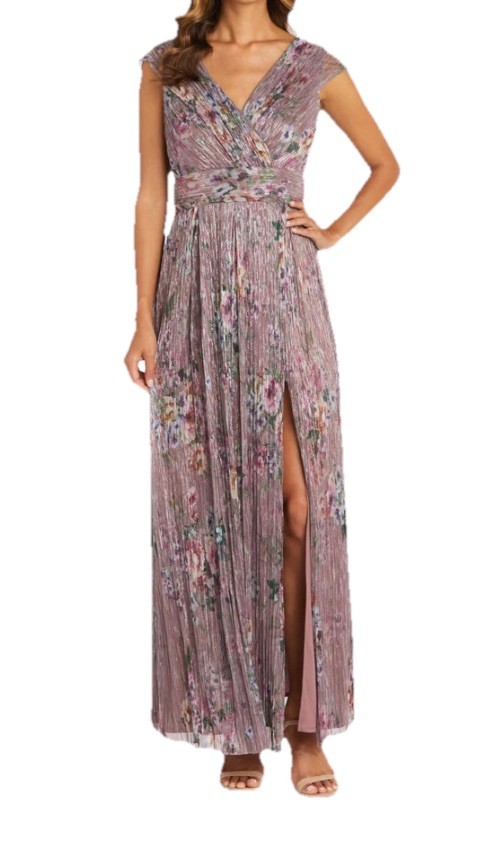 R&M Richards Metallic Floral Maxi Dress Sz 14W New Lilac Rose Wedding Guest
