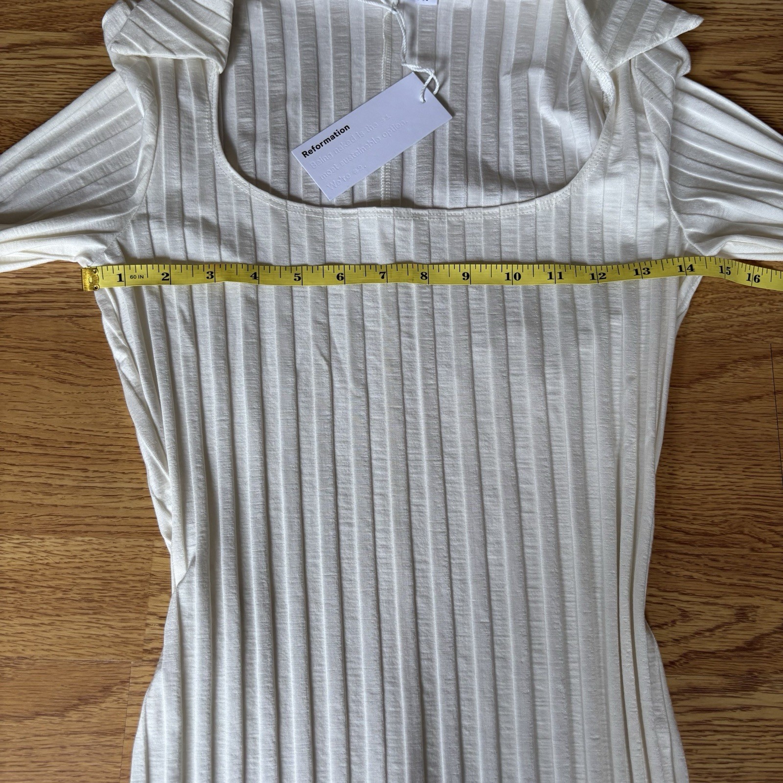 Reformation Ivory Ribbed Bodycon Mini Dress Square Neck Long Sleeve Sz S NEW