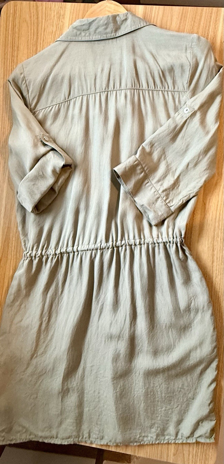 Michael Kors Green Rayon Collared Button Shirt Dress Pockets Drawstring Medium