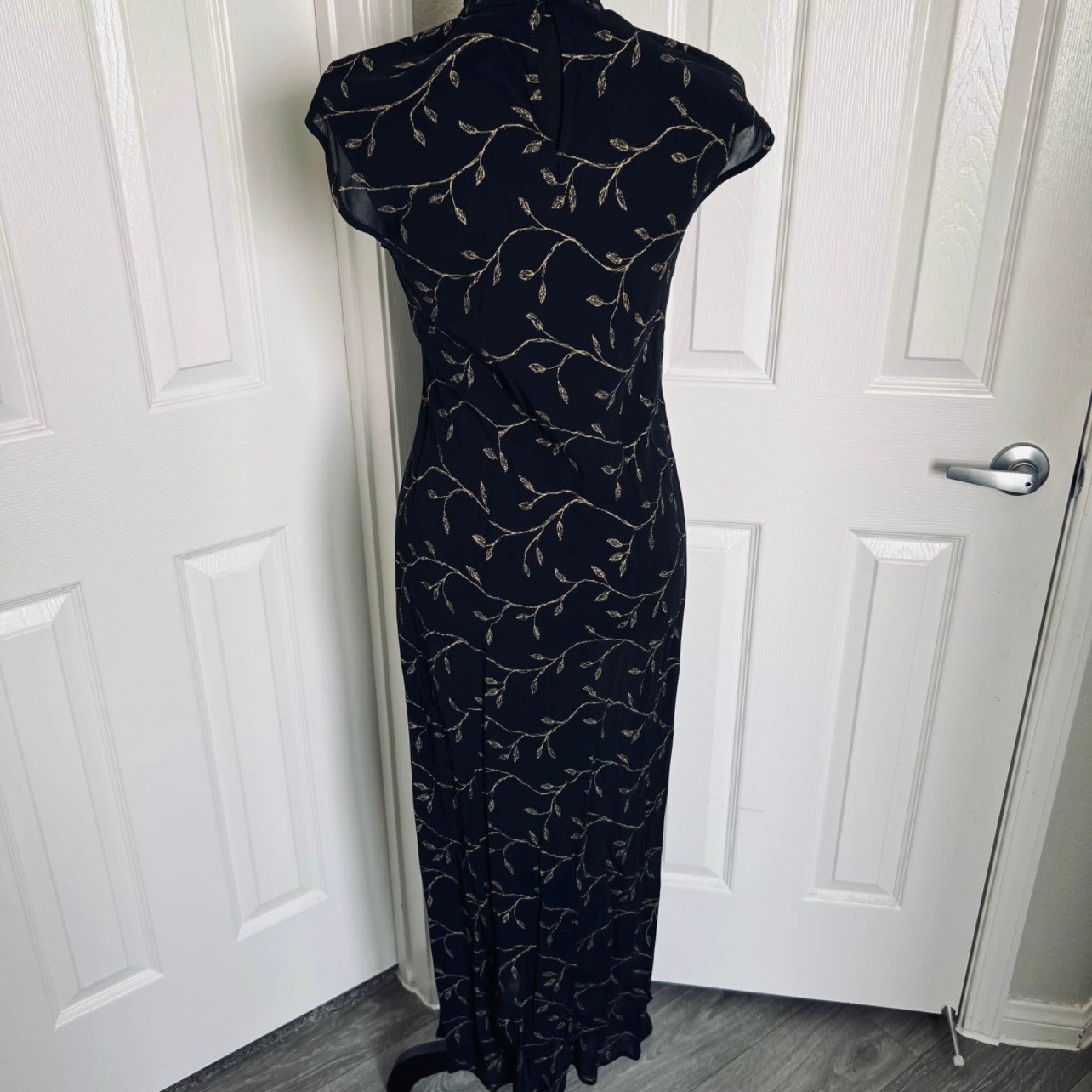 Vintage Sheer Black & Gold Oriental Qipao Chinese Style Dress Size 4