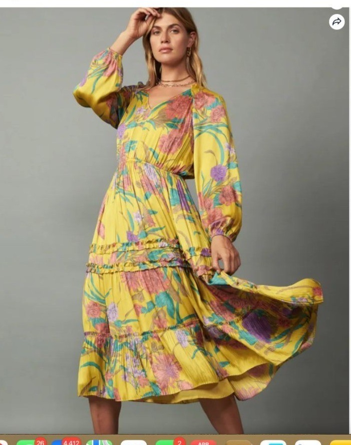 Current Air Marigold Floral Maxi Dress V-Neck womens size large long sleeve new