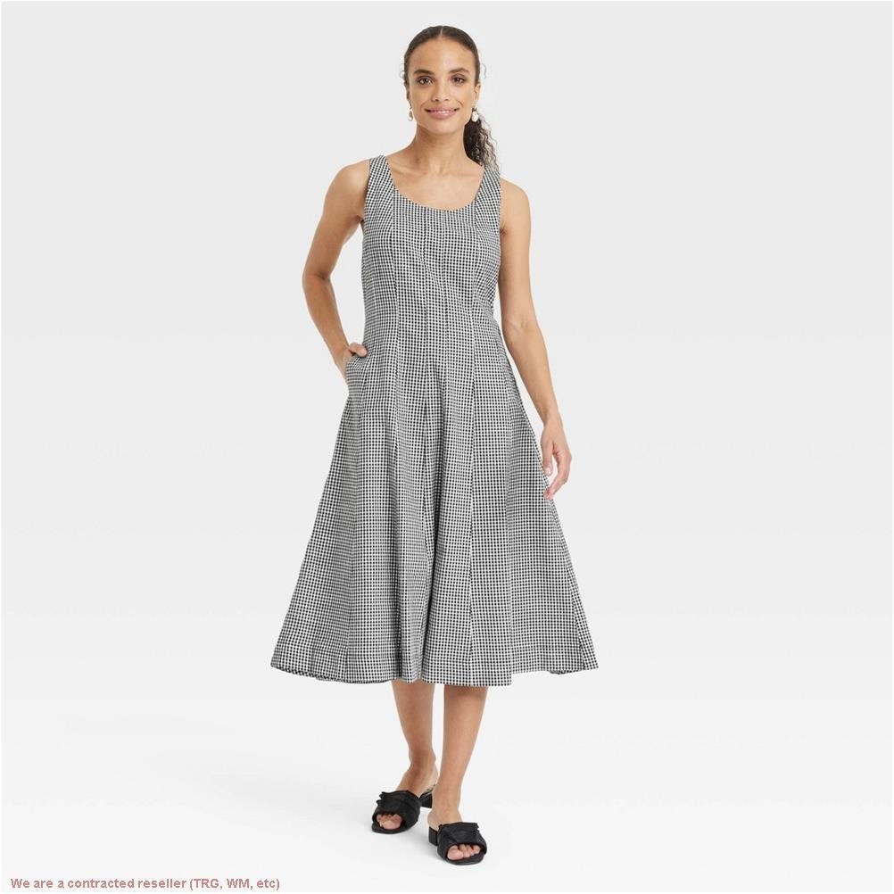 Women’s Corset Midi A-Line Dress – A New Day Black Gingham 6 *SEE DEAL!!!*