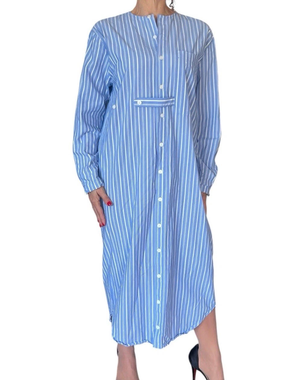 SOLIKA BLUE STRIPE SHIRT DRESS LONG SLEEVE POPLIN MODEST MIDI OVERSIZED S OR M