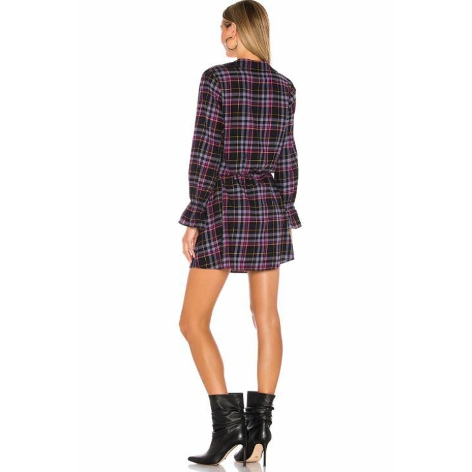 1. STATE NEW $119 Long Sleeve Button Up Plaid Dress in Blue Night Large
