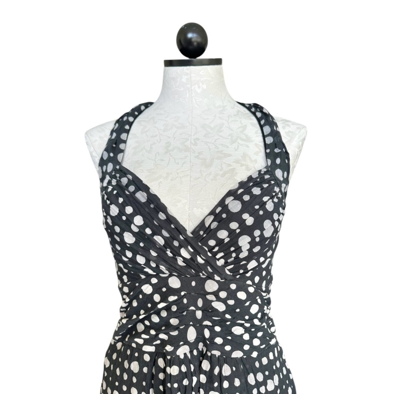 Maria Bianca Nero Silk Polka Dot Halter Dress Black White Lined Back Zip Size S