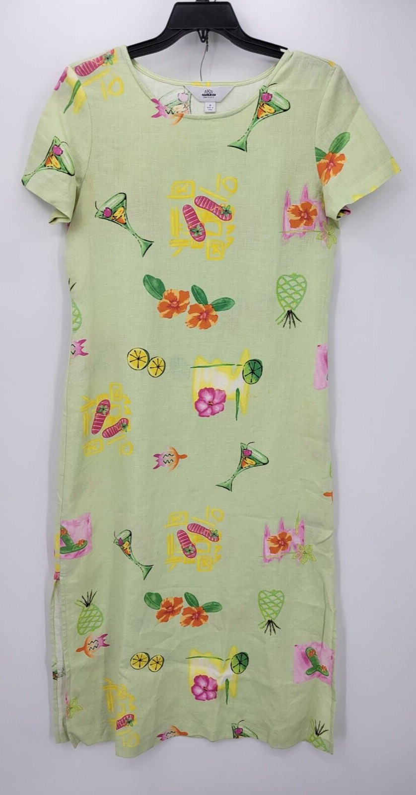 AKS Amy KSU Dress Womens Medium Green Hawaiian Tropical Linen Maxi Beachy
