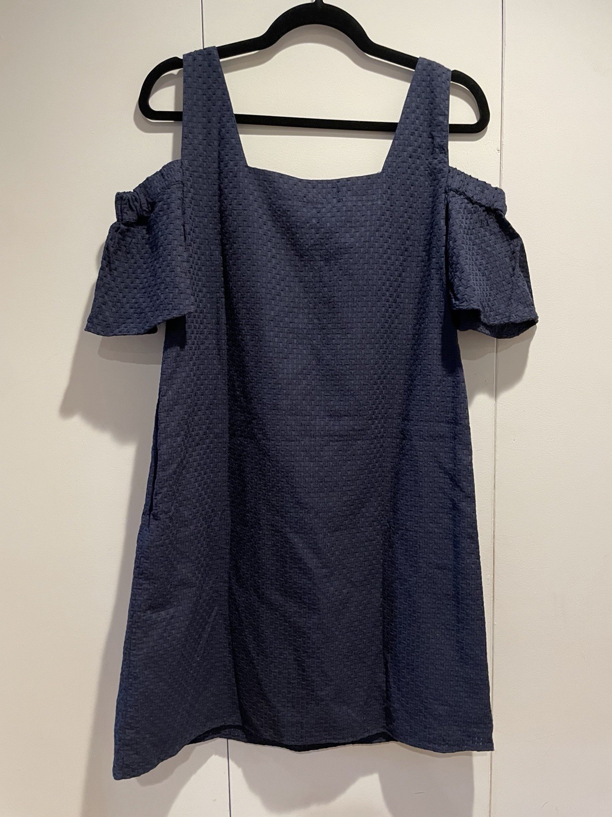 Jcrew NEW Navy Open Shoulder Textured mini dress cotton blend