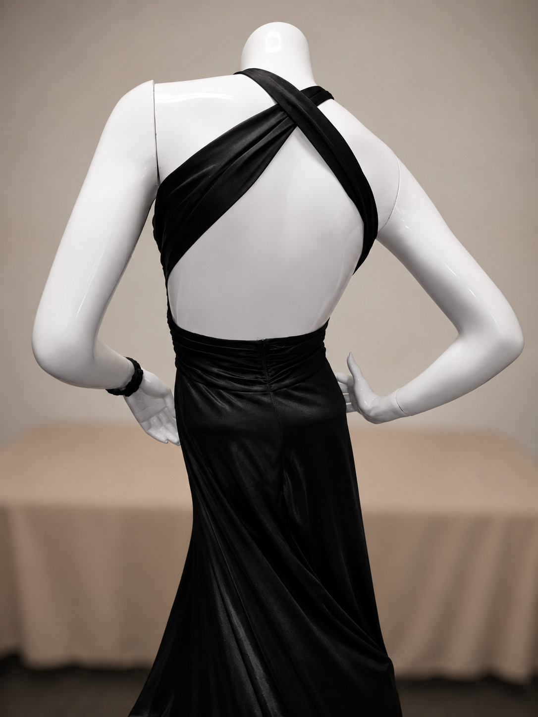 Black halter top satin stretch evening gown maxi with empire waist Size Small 4