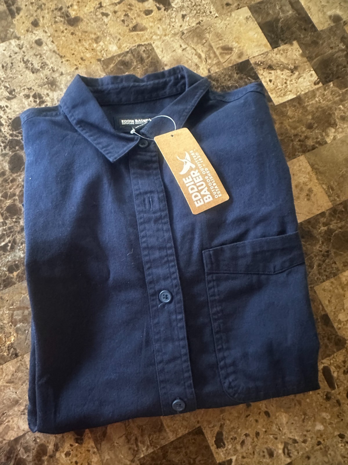 NWT Eddie Bauer Everyday Cotton Shirt Dress M Button Front Classic Blue Outdoor