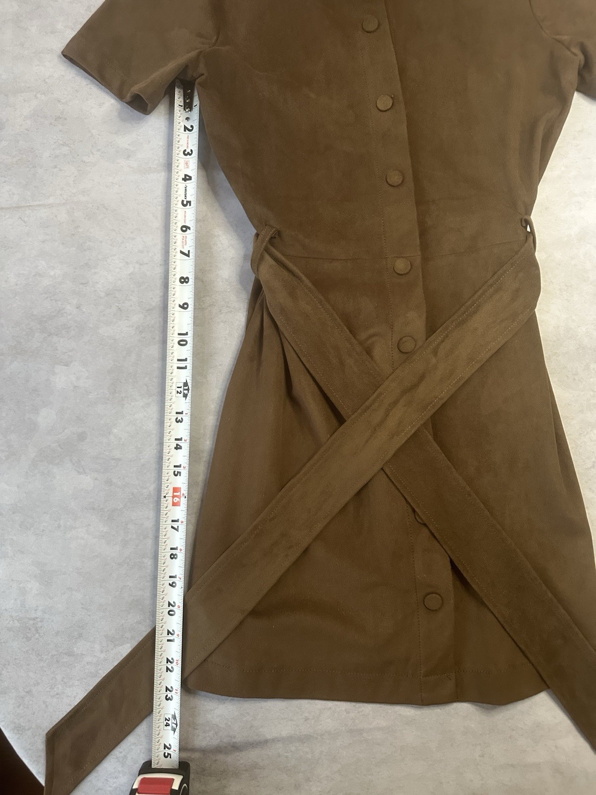 Steve Madden Brown Faux Suede Belted Mini Shirt Dress Button Front Size S