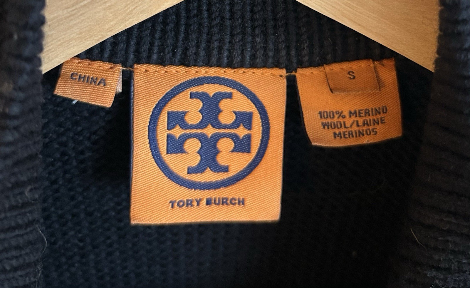 TORY BURCH Navy Sweater Dress Sleeveless 100% Merino Wool Gold Button Belt Small