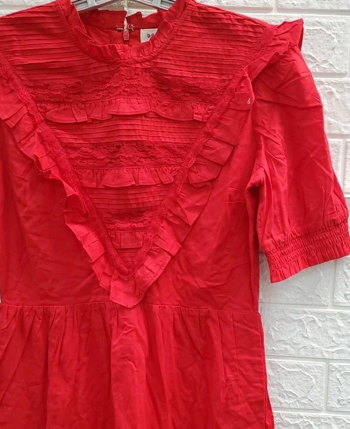 New DOWNEAST Be Mine Tiered 100% Cotton Dress True Red Size M