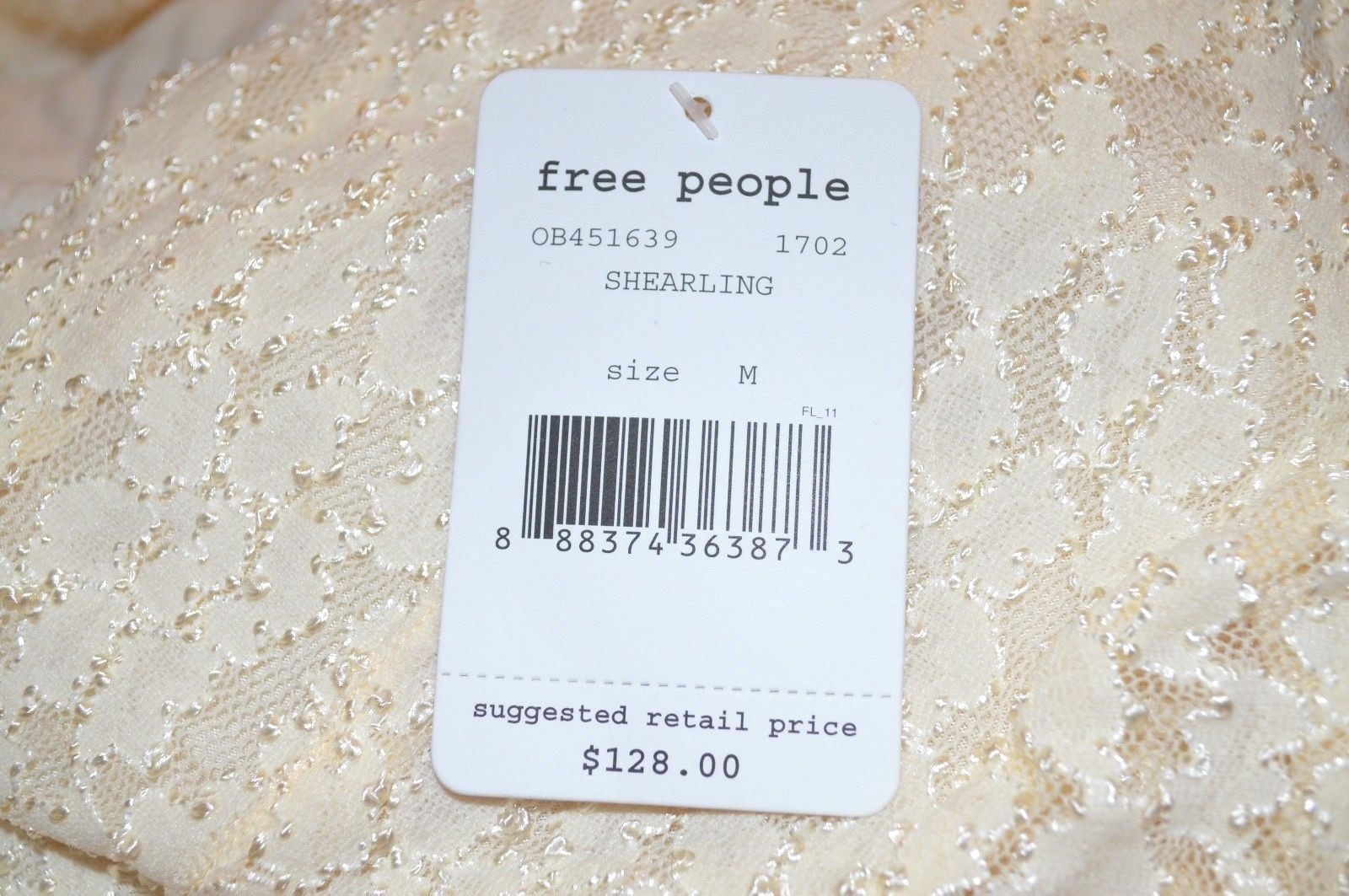 New $128 Free People Shearling Corded Lace Fit/Flare Dress Keyhole Front sz M