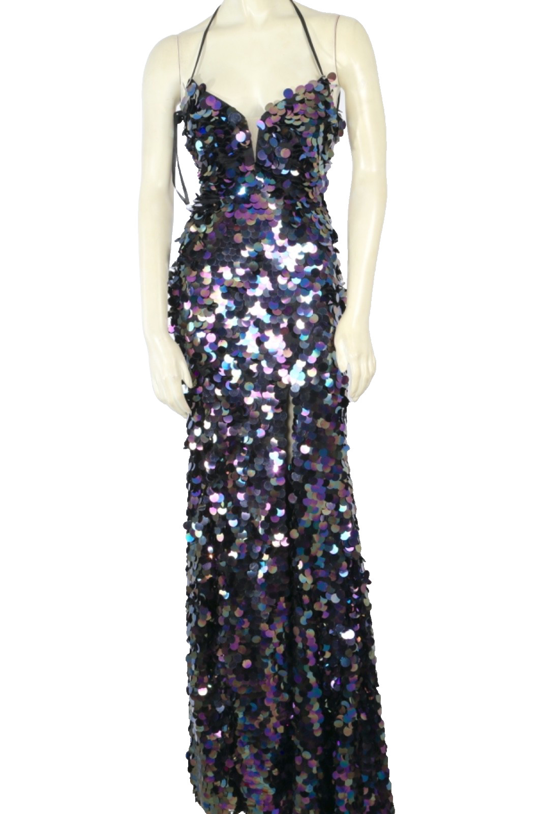 ALYCE Paris Paillette Plunging Neckline Sequin Maxi Prom Dress Gown Women Sz 000