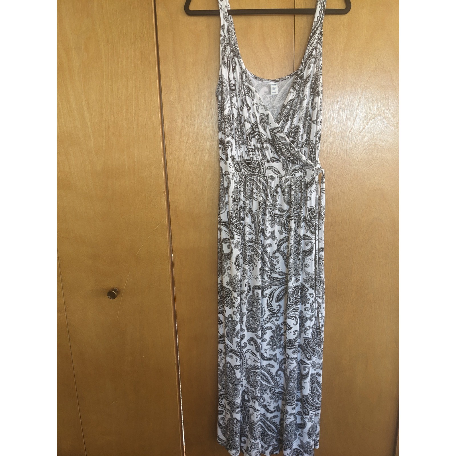 Old Navy Womens Black White Paisley Sleeveless Wrap Maxi Dress Large Petite