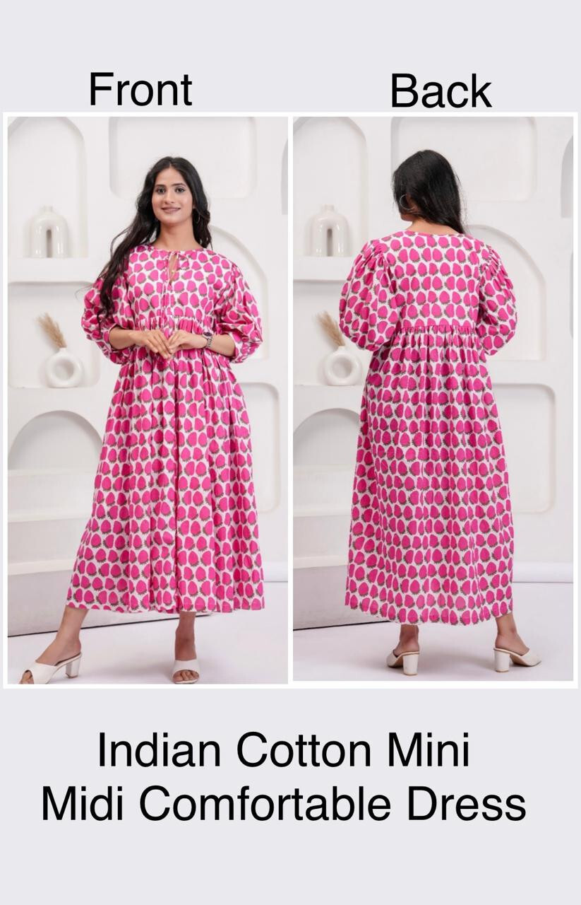 Cotton Block Printed Dress Block Print Dress, Indian Tunics, Hand Printed Dress,