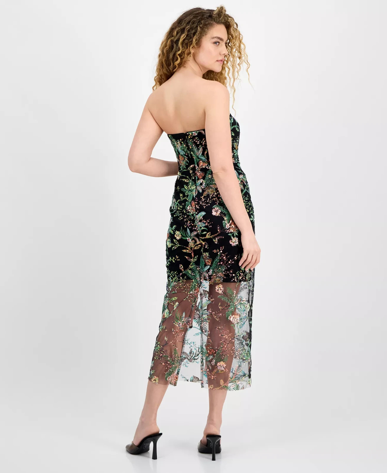Sam Edelman Black Floral Sequence Embroidered Strapless Dress Size 10 $168