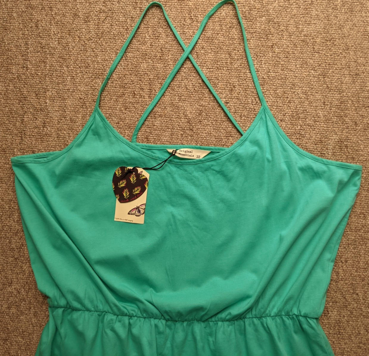 ORIGINAL ESSENTIALS Size 22 Green 100% Cotton Strappy Summer Sun Dress BNWT