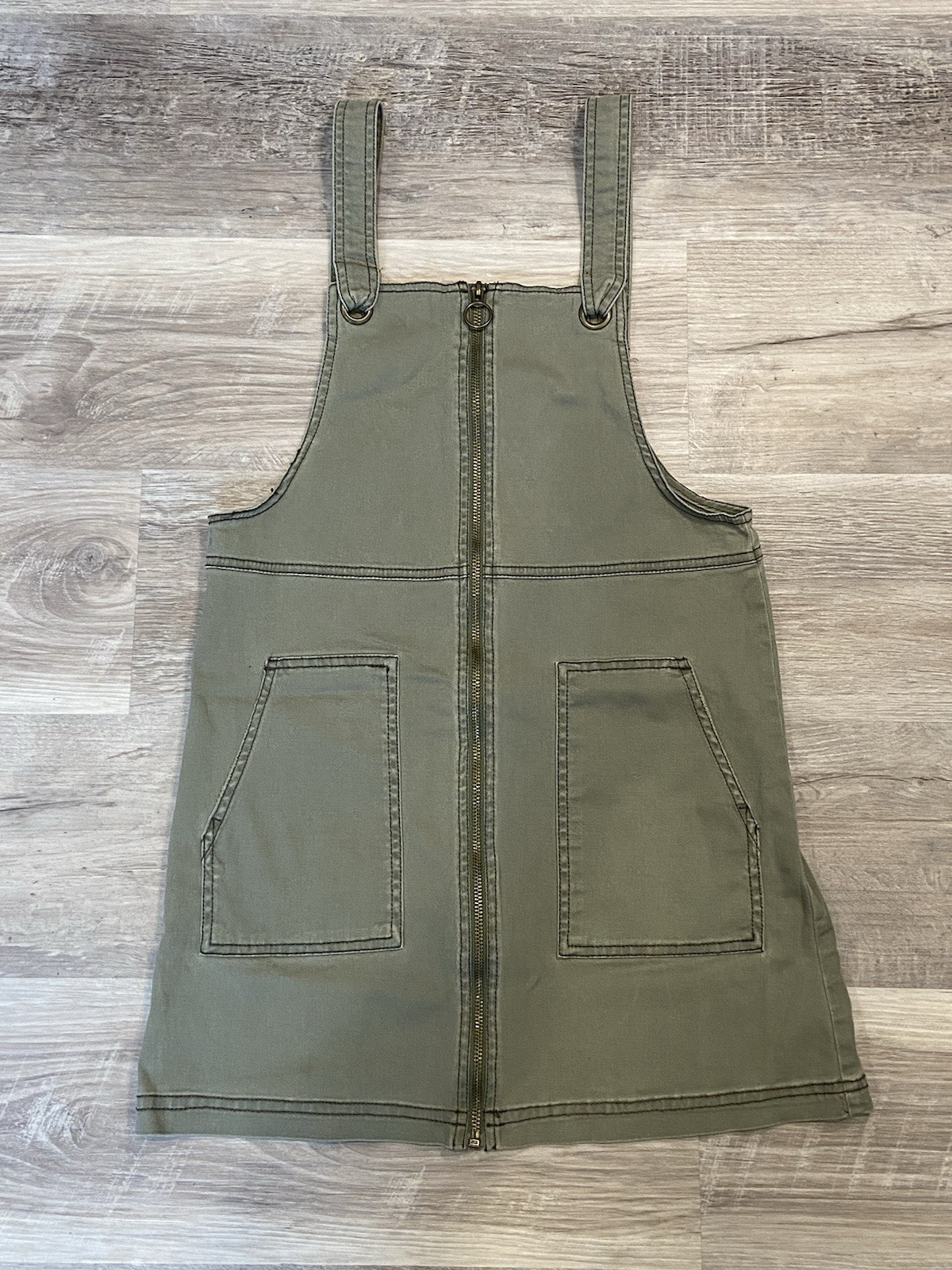 Zipper And Straps Front Tan/Kaki Mini Dress – Womens Size Small