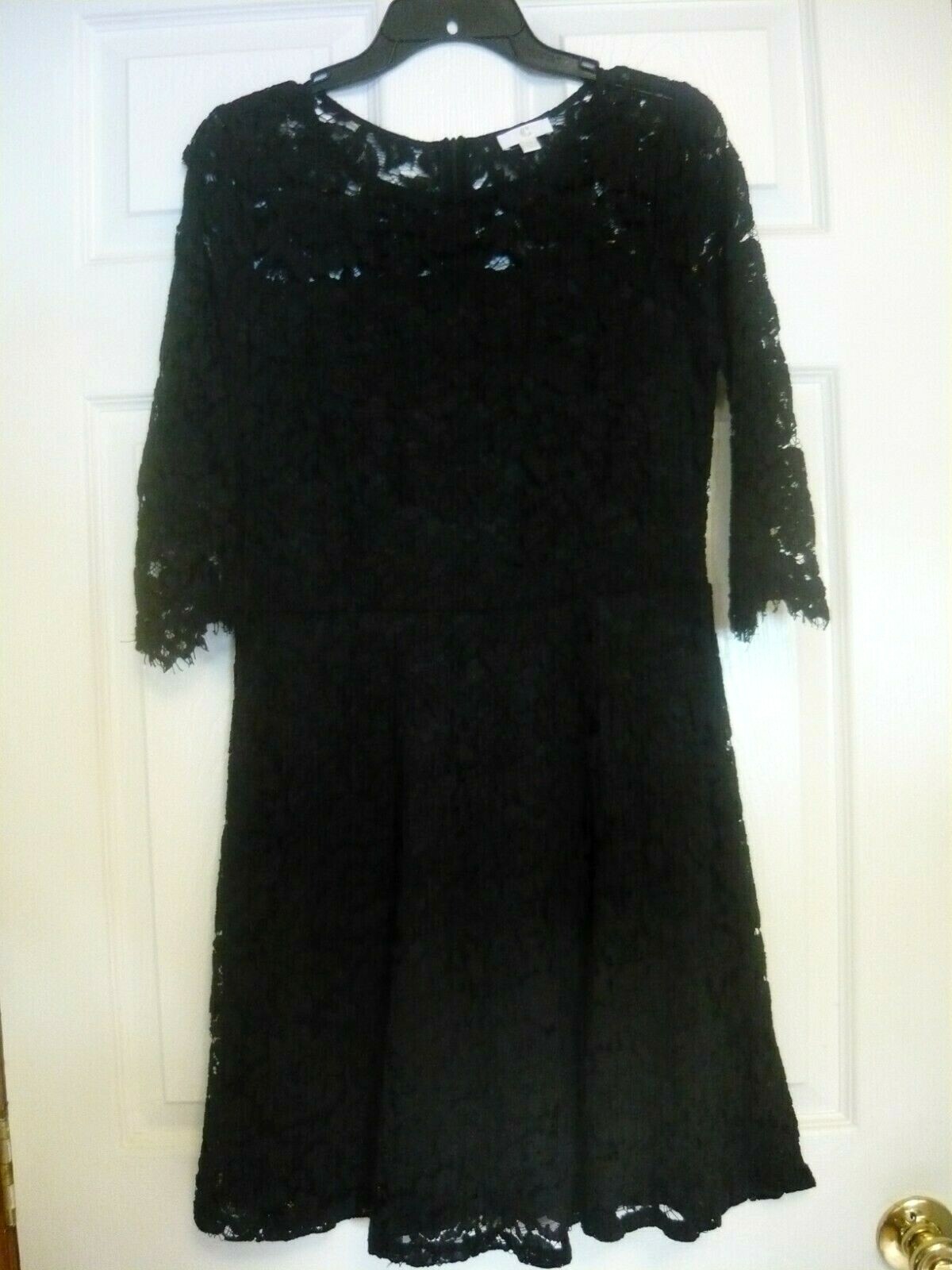 Ladies Medium Dress, Black Lace, 3/4 Sleeve, Machine Washable.