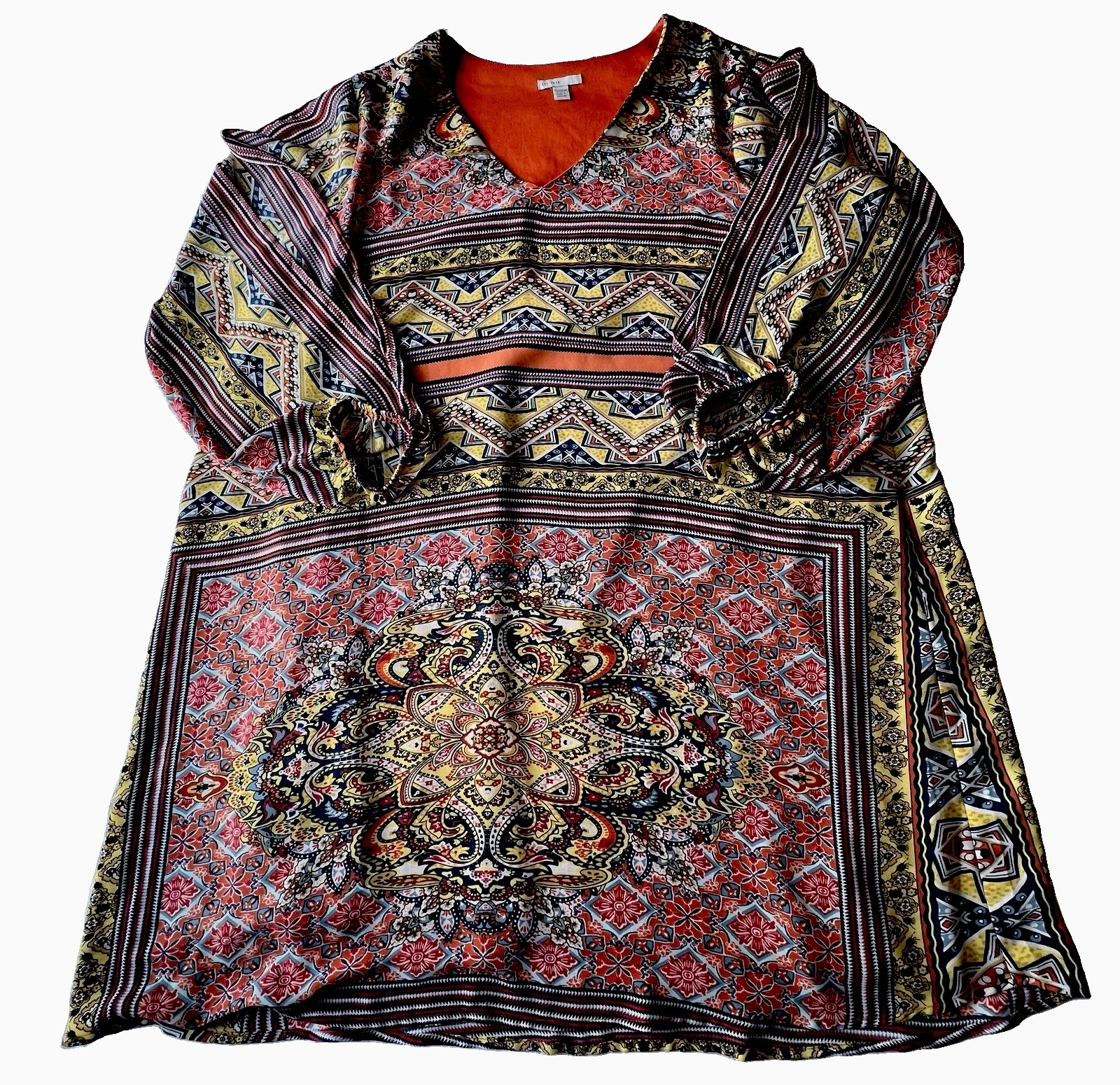 EST. 1946 Dress Womens 22/24W Multi-Çolor Split Sleeve Lined Shift Short Boho