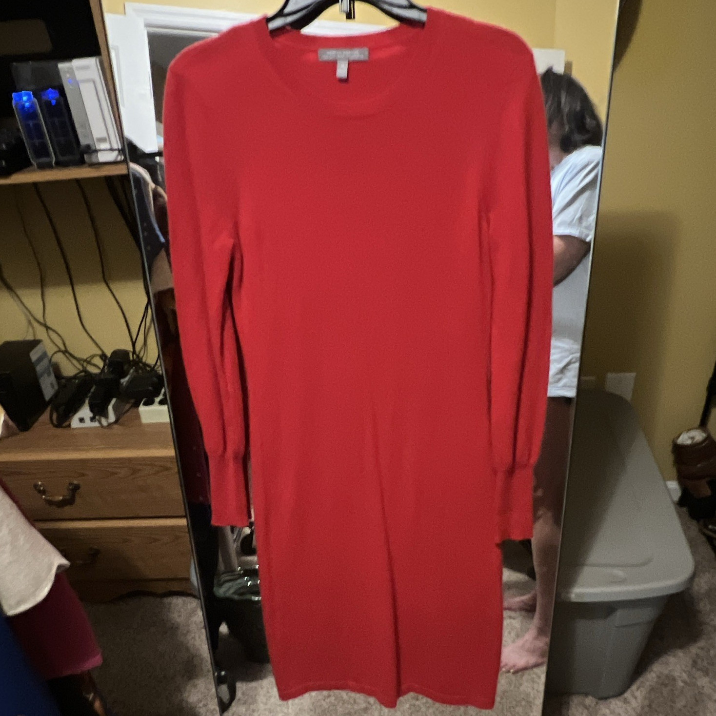 Neiman Marcus Red Cashmere Knit Sweater Dress Crew Neck Long Sleeve M