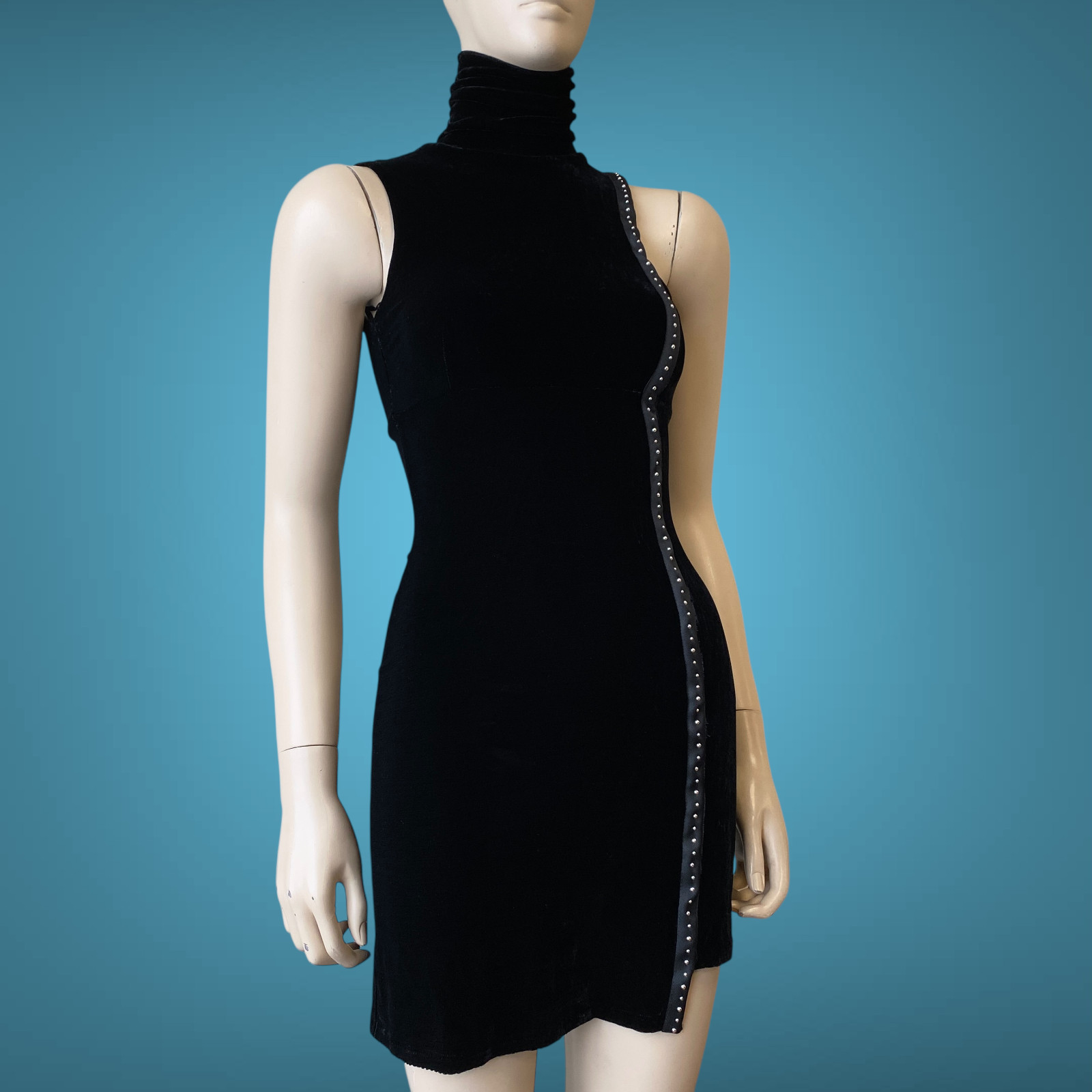 Versace Jeans Couture Y2K Black Evening Velvet Mini Dress Size XS