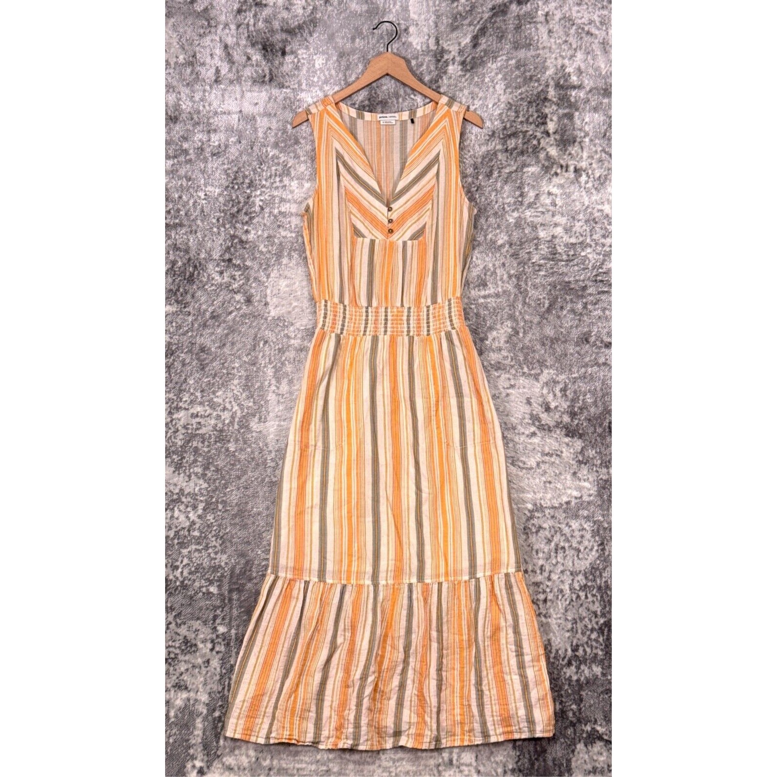 Prana Dress Small Womens Yellow Gold Striped Woven Maxi