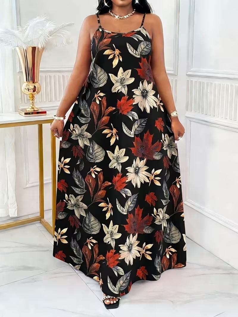 Plus Size 4XL Harvest Hawaiian Flowers Maxi Dress – Bohemian Flowing Gown ✨New