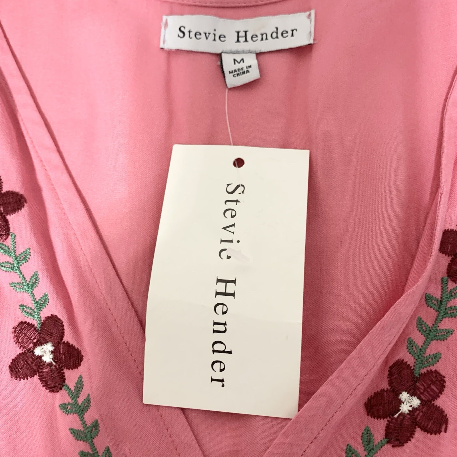 NWT Stevie Hender Pink Embroidered Wrap Maxi Dress Women’s M Boho Flutter Sleeve